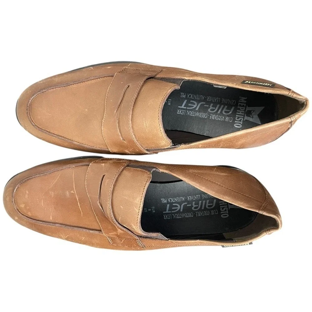 Mephisto Penny Loafers Men Size 11.5 US‎ Air-Jet Brown Apron Toe **READ FLAWS